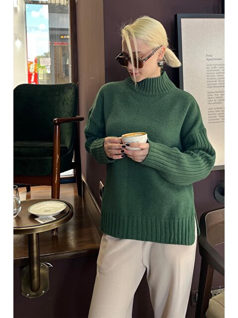 Madmext Haki Yarım Balıkçı Yaka Fitil Detaylı Kadın Kazak Mg2156 - S000280971-18547