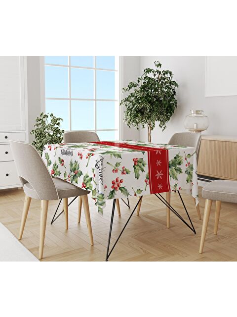 Evmila Yılbaşı Desenli Kadife Doku Masa Örtüsü - S000111327-23173