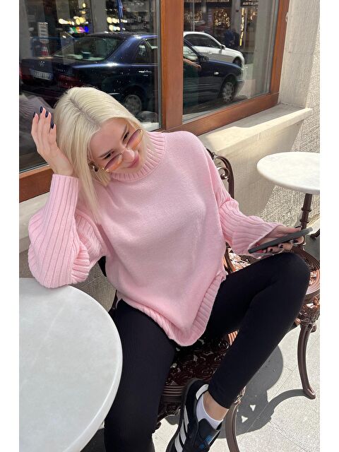 Madmext Pembe Yarım Balıkçı Yaka Fitil Detaylı Kadın Kazak Mg2156 - S000280971-20024