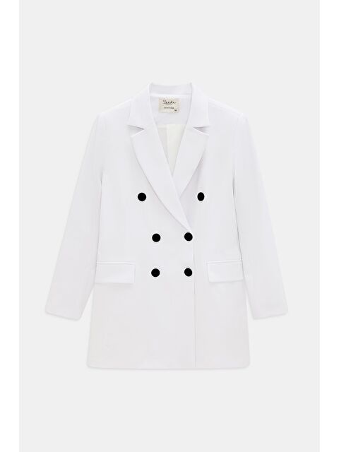 Saade Beyaz Kruvaze Kapama Düğme Detaylı Business Dokuma Ceket