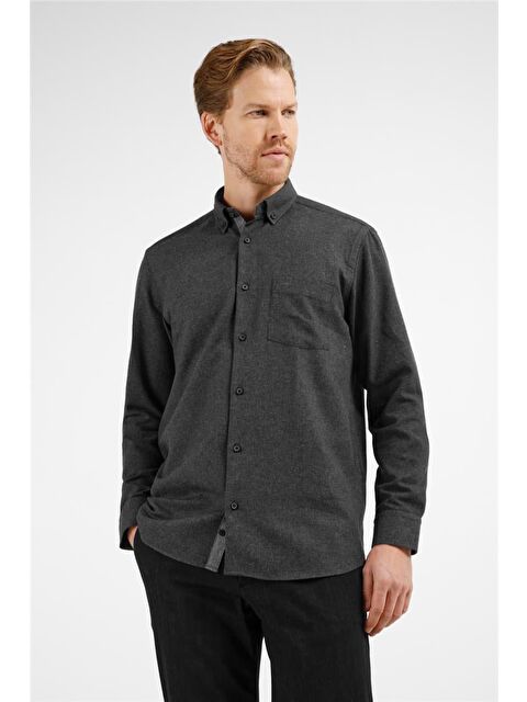 İMZA Siyah Düğmeli Yaka Uzun Kol Cepli Comfort Fit Pamuklu Gömlek 1004255234 - S000505551-19351