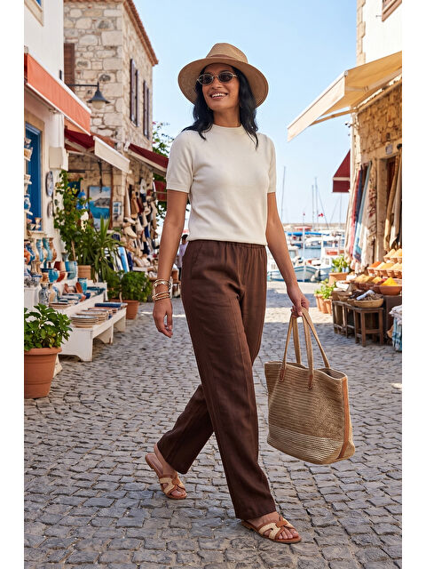 Lela Yumuşak Dokulu Bisiklet Yaka Kısa Kollu Kadın Triko Bluz 4617054