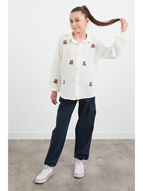 Fullamoda %100 Pamuk Ayıcık Nakışlı Kız Çocuk Gömlek - S000406774-19965