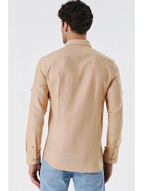 İMZA Bej Kısalabilir Kollu Gabardin Cepsiz %100 Pamuk Casual Slim Fit Dar Kesim Gömlek 1004230180 - S000348106-19928