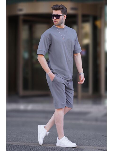 Madmext Füme Bisiklet Yaka Basic Erkek Şort Takımı 5953 - S000197653-33408