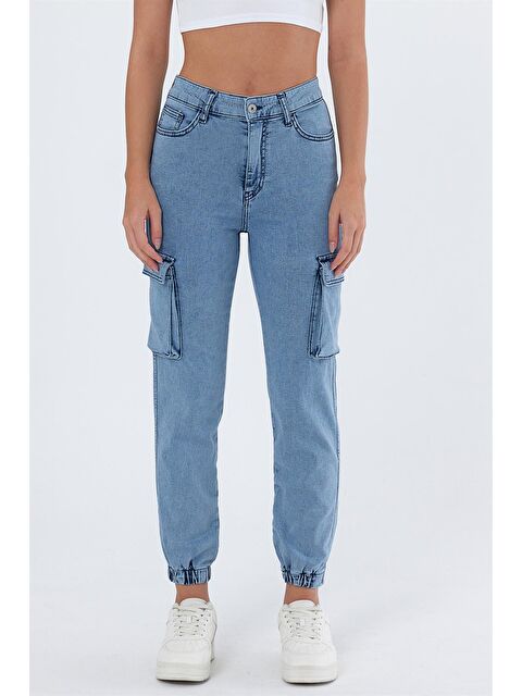 Explode Kadın Kargo Cep Paça Lastikli Jogger Jeans Mavi - S000132593-17234