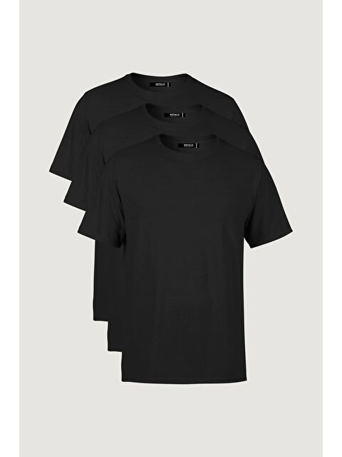 Mmetalic Erkek Çok Renkli Tişört Regular Fit Rahat Kesim Bisiklet Yaka 3'lü Basic Tişört Paketi - S000241535-19351