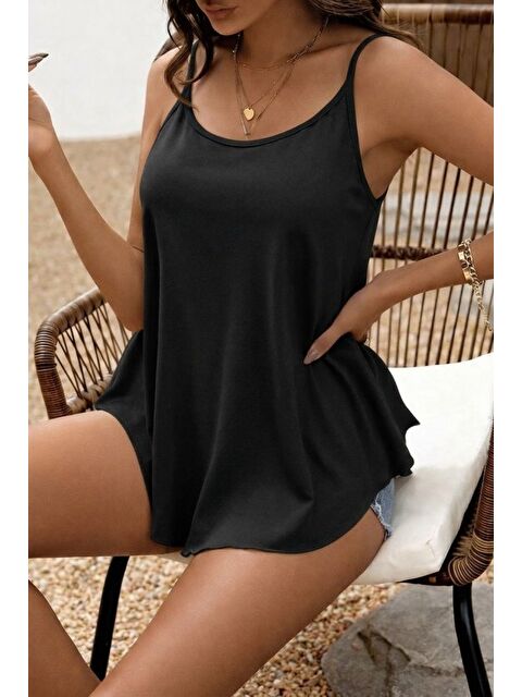 Jane's Kadın Ip Askılı Yuvarlak Yakalı Uzun Viskon Bluz