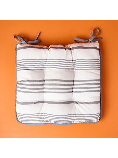 Evidea Soft Elegant Curves Kalın Çizgili Sandalye Minderi - Ekru / Siyah - 43x43 cm - S000384666-5406