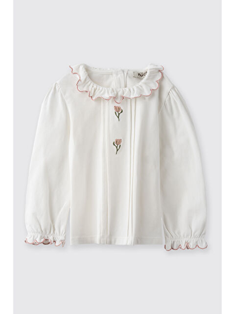 Panço Kız Bebek Nakış Detaylı Uzun Kollu Ekru Tişört - S000524566-19965