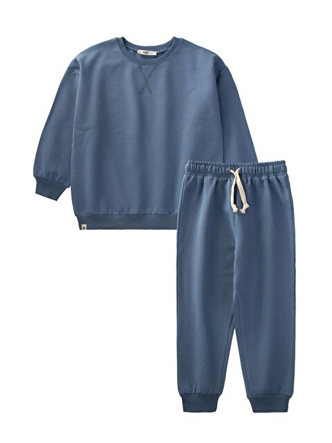 CİGİT Basıc Karyoka Detaylı Sweatshirt Takım 3-8 Yaş İndigo Mavi - S000483121-23093