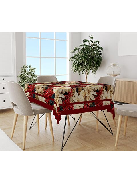 Evmila Yılbaşı Desenli Kadife Doku Masa Örtüsü - S000111326-23173