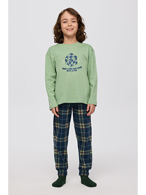 Panço Erkek Çocuk Ekose Desenli Yeşil Pijama Takımı - S000487265-18194