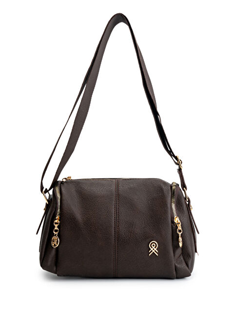 Minebag Suni Deri Kadın Çapraz Çanta Polya Acı Kahve - S000315183-29705