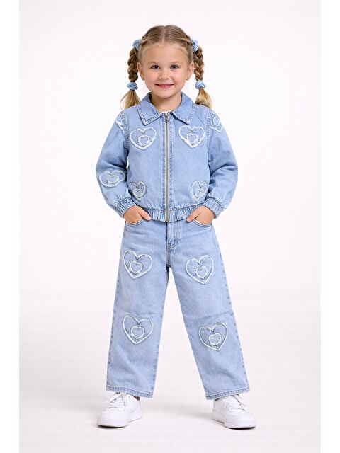 carla10 Kız Çocuk Kalp Desenli Jean Takım - S000520799-17437