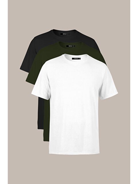 Mmetalic Erkek Çok Renkli Tişört Regular Fit Rahat Kesim Bisiklet Yaka 3'lü Basic Tişört Paketi - S000241535-18547