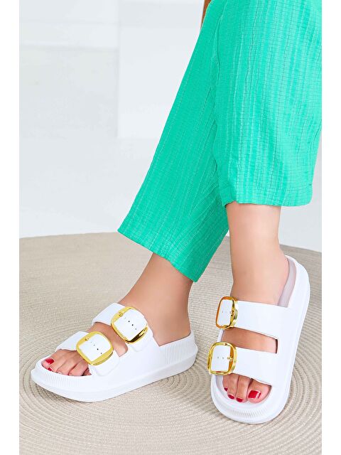 Tofisa Kadın Beyaz Çift Kemerli Terlik - 27565 - S000425736-20063