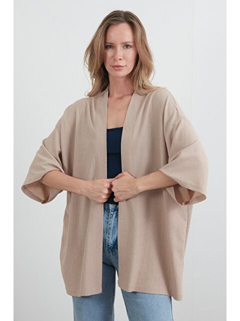 Fullamoda Basic Bürümcük Kumaş Şal Yaka Kimono - S000162158-26429