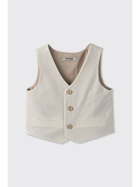 Panço Erkek Bebek V Yaka Astarlı Düğmeli Ekru  Yelek - S000524568-19965