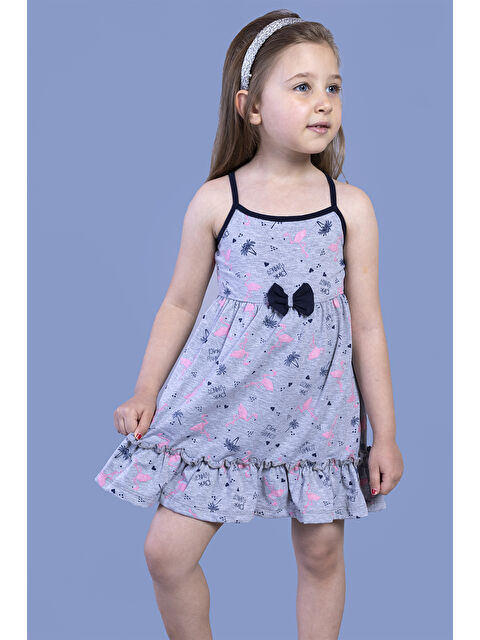 Toontoykids Kız Çocuk Flamingo Desenli Büzgü Detaylı Elbise - S000420095-74