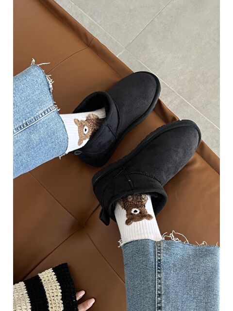 Straswans Asia Kadın İçi Tüylü Kalın Taban Süet Yarım Bot Siyah - S000512884-19351