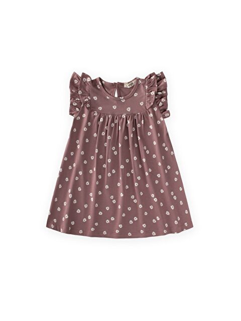 CİGİT Desenli Fırfırlı Elbise 1-8 Yaş Bakır