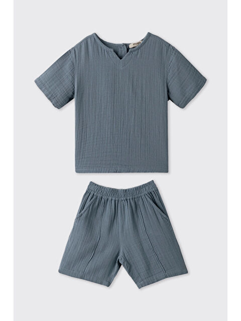 Panço Erkek Bebek Şortlu İndigo 2'li Müslin Takım - S000524569-23093