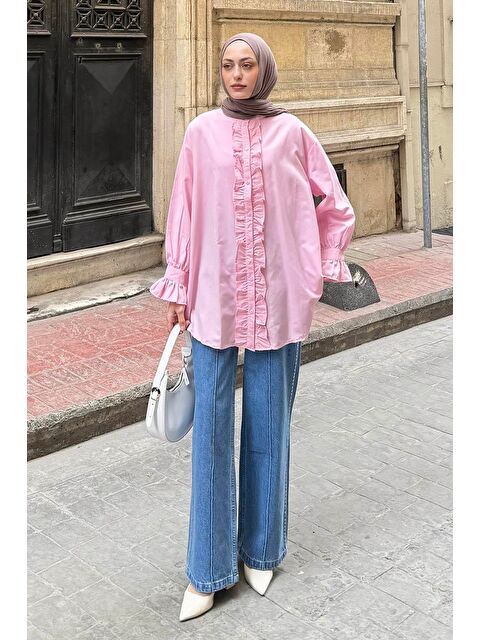 Lamelif Flores Fırfırlı Tunik Şeker Pembesi - S000521834-20024