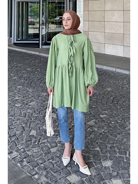 Lamelif Ön Bağlamalı İki Parça Ceket Çağla Yeşili - S000521869-14939