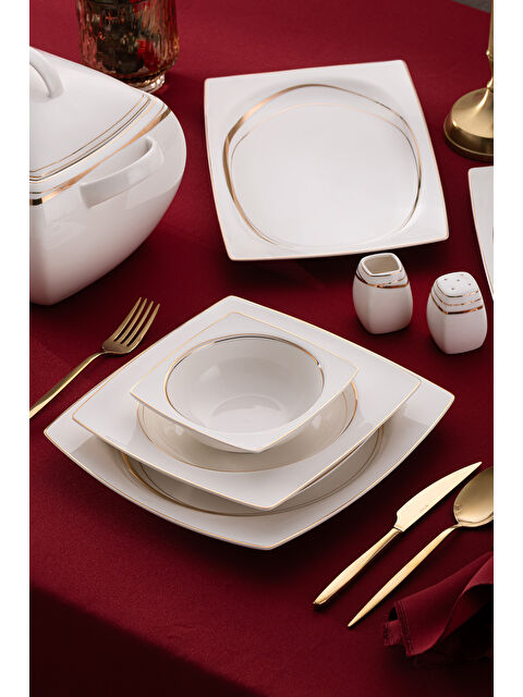 Emsan Fine Bone Hale 60 Parça 12 Kişilik Kare Yemek Takımı Gold - S000471326-20076