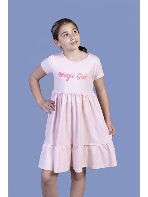 Toontoykids Kız Çocuk Büzgü Detaylı Baskılı Elbise - S000420098-7152