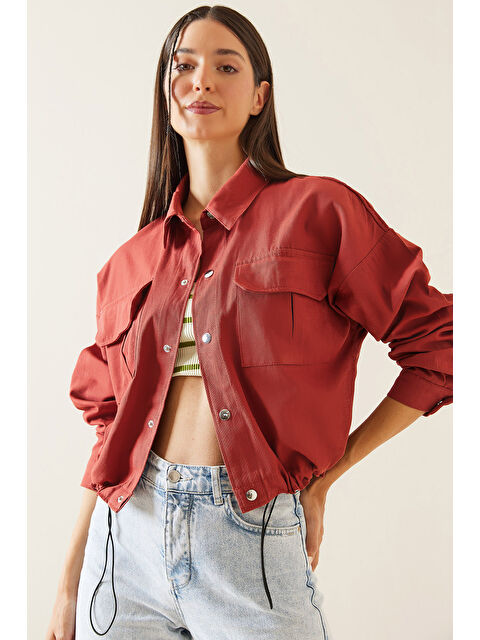 Xhan Kiremit Çift Cepli Çıtçıtlı Crop Ceket 5KXK4-48965-16 - S000283497-18657