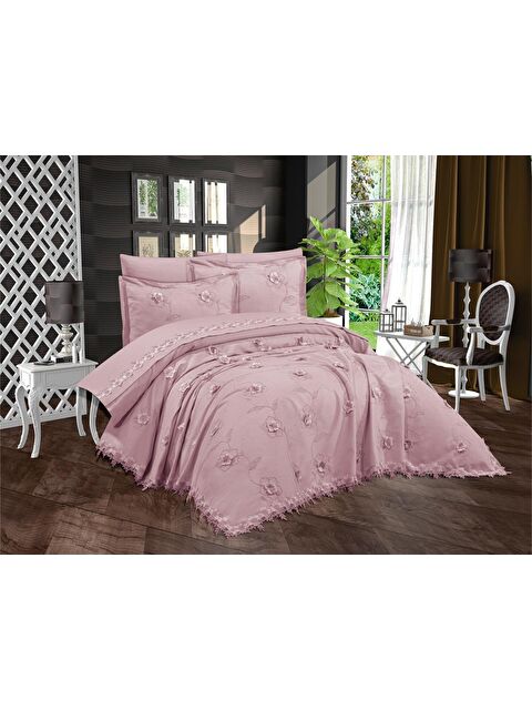 Çeyiz Diyarı Çeyizdiyarı Topkapı 6 Parça Şönil Nakışlı Pike Takımı Pudra - S000495669-7152