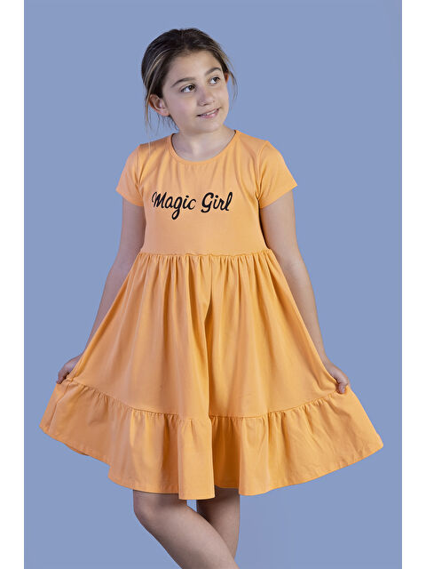 Toontoykids Kız Çocuk Büzgü Detaylı Baskılı Elbise - S000420098-20013