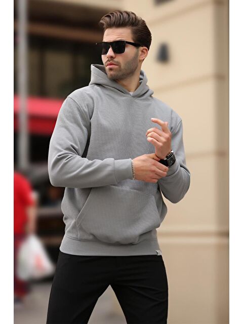 Madmext Boyalı Gri Kapüşonlu Cep Detaylı Erkek Hoodie - S000280990-22875