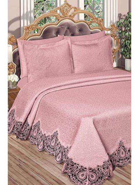 Çeyiz Diyarı Farah Brokar Güpürlü Pike Takımı Pudra - S000495674-7152