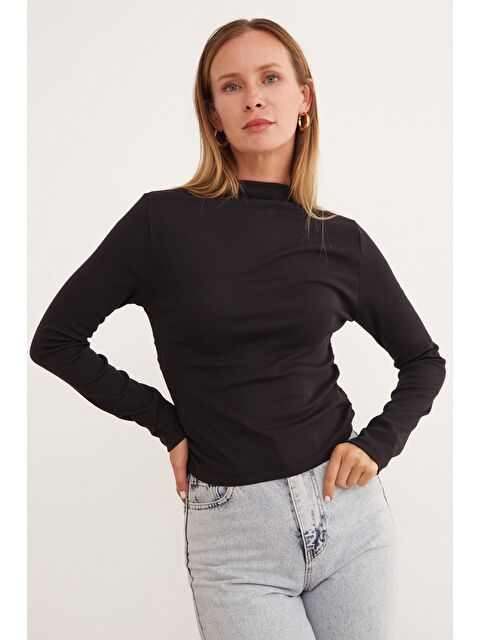 Fullamoda Basic Yanları Drapeli Perkins Yaka Modal Bluz - S000432842-19351