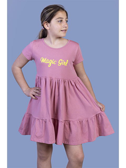 Toontoykids Kız Çocuk Büzgü Detaylı Baskılı Elbise - S000420098-20028