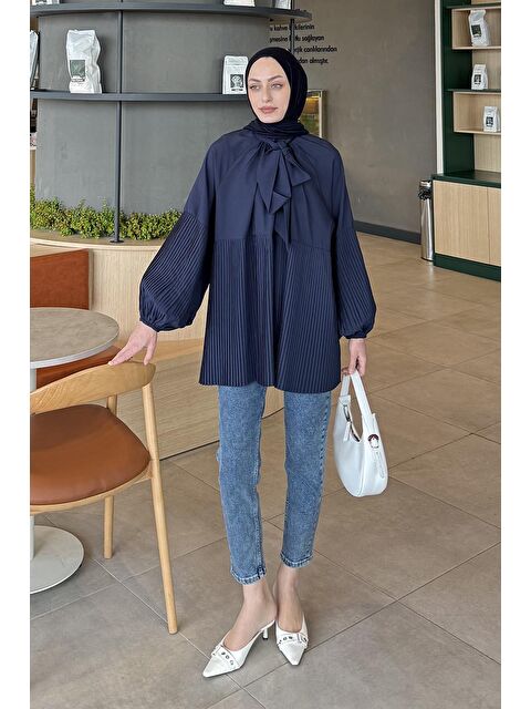 Lamelif Bağlama Detaylı Tunik Lacivert - S000521871-21164