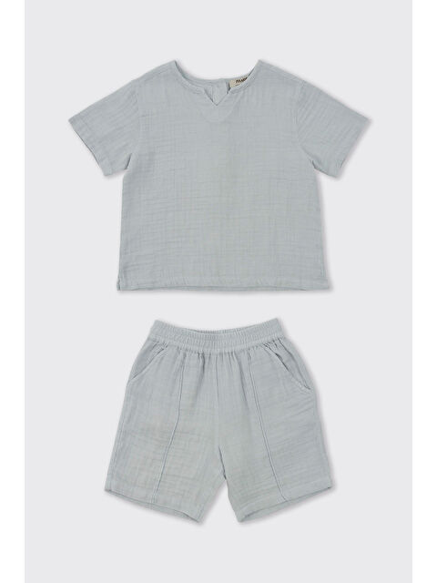 Panço Erkek Bebek Şortlu Mavi 2'li Müslin Takım - S000524569-17234