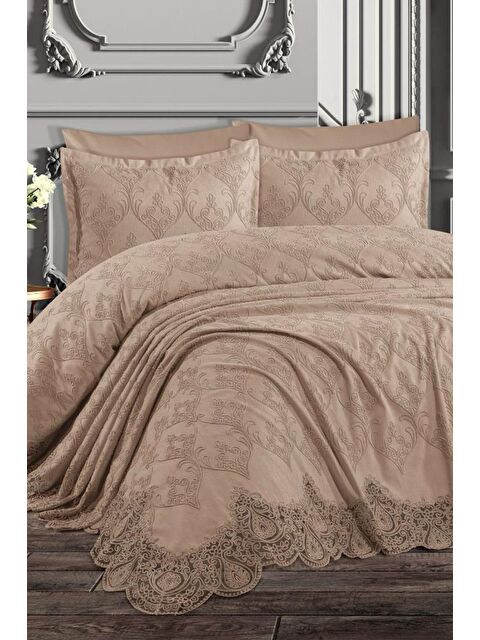 Çeyiz Diyarı Fransız Dantelli Nilüfer Pike Takımı 6 Parça Cappucino - S000495681-19413