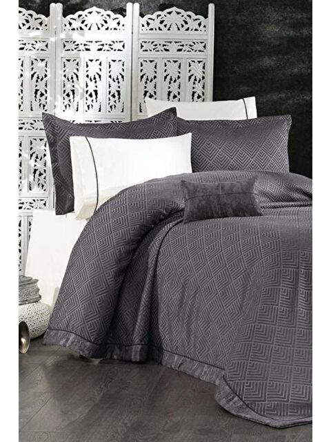 Çeyiz Diyarı Bahar 7 Parça İpek Kadife Şönil Pike Takımı Antrasit - S000495682-29666