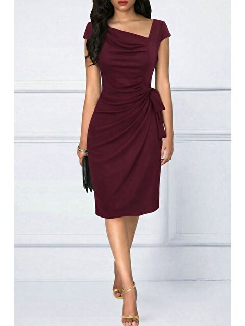 Jane's Kadın Kısa Kollu V Asimetrik Yaka Kesimli Yandan Bağlamalı Mini Janjan Krep Elbise