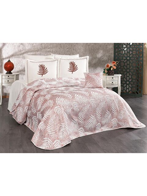 Çeyiz Diyarı Palmiye 7 Parça Şönil Pike Takımı Krem - Bordo - S000495702-23173