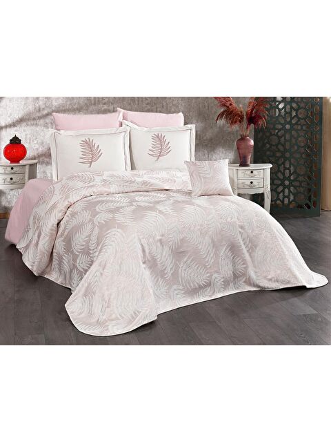 Çeyiz Diyarı Palmiye 7 Parça Şönil Pike Takımı Krem - Pudra - S000495698-23173