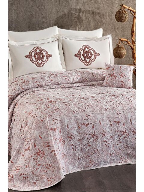 Çeyiz Diyarı Elit 7 Parça Şönil Pike Takımı Krem - Bordo - S000495703-23173