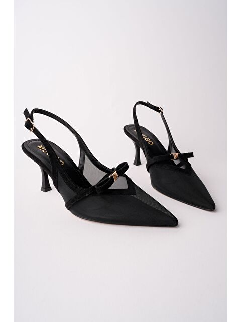 Muggo LOVER Fileli Fiyonk Detaylı Sivri Burun Arkası Açık Kadın Topuklu Ayakkabı - S000514229-19351