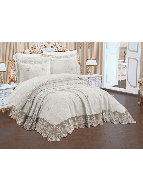 Çeyiz Diyarı Manavgat 6 Parça Şönil Nakışlı Pike Takımı Krem - S000495711-19966