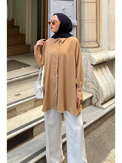 Lamelif Gizli Düğme Detaylı Tesettür Tunik Sütlü Kahve - S000521874-4280