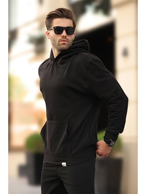Madmext Siyah Kapüşonlu Cep Detaylı Erkek Hoodie - S000280990-19351